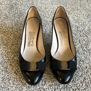Salvatore Ferragamo glossy black work heels